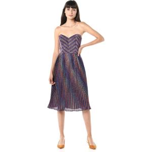 imageDRESS THE POPULATION Womens Rosalie Strapless Fit ampamp Flare Pleated Party DressMetallic Cobalt Multi