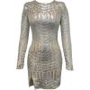 imageDress the Population Womens Emery Long Sleeve Stretch Sequin Midi SheathDressSilverNude