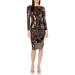 imageDress the Population Womens Emery Long Sleeve Stretch Sequin Midi SheathDressAuburn