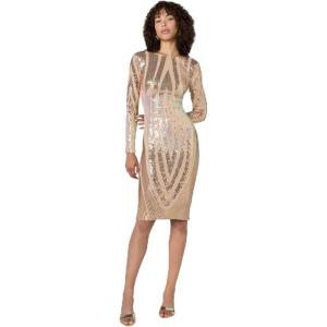 imageDress the Population Womens Emery Long Sleeve Stretch Sequin Midi SheathDressBlush Multi