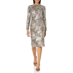 imageDress the Population Womens Emery Long Sleeve Stretch Sequin Midi SheathDressRosegoldGoldSilver
