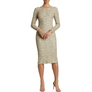 imageDress the Population Womens Emery Long Sleeve Stretch Sequin Midi SheathDressTaupe