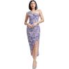 imageDress the Population Womens Magnolia Tie Dye Flowers Embroidered with Beads and Sequins Midi Bodycon Asymmetric Neck Dress Lilac Multi Large