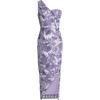 imageDress the Population Womens Magnolia Tie Dye Flowers Embroidered with Beads and Sequins Midi Bodycon Asymmetric Neck Dress Lilac Multi Large