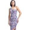 imageDress the Population Womens Magnolia Tie Dye Flowers Embroidered with Beads and Sequins Midi Bodycon Asymmetric Neck Dress Lilac Multi Large