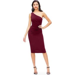 imageDress The Population Womens Martine Sleeveless Asymmetrical One Shoulder Side Pleat Bodycon Midi DressBurgundy