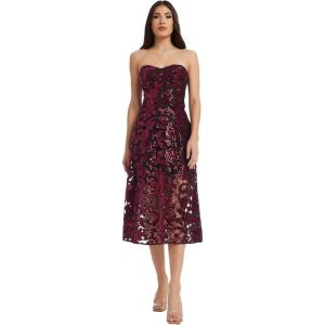 imageDress The Population Womens Sadie Fit and Flare Midi DressBurgundyblack