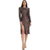 imageDress The Population Womens Natalie Long Sleeve Round Neck Front Side Slit Bodycon Midi DressGunmetal Multi