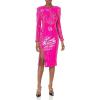 imageDress The Population Womens Natalie Long Sleeve Round Neck Front Side Slit Bodycon Midi DressHot Pink