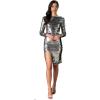 imageDress The Population Womens Natalie Long Sleeve Round Neck Front Side Slit Bodycon Midi DressSilver