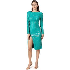 imageDress The Population Womens Natalie Long Sleeve Round Neck Front Side Slit Bodycon Midi DressCapri