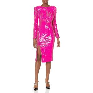 imageDress The Population Womens Natalie Long Sleeve Round Neck Front Side Slit Bodycon Midi DressHot Pink