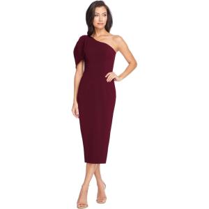 imageDress The Population Womens Tiffany One Shoulder Bow Detail Midi Sheath DressBurgandy