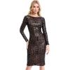 image:imageDress The Population Womens Emery Long Sleeve Stretch Sequin Midi Sheath Ddr147BlackNude