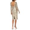 image:imageDress The Population Womens Emery Long Sleeve Stretch Sequin Midi Sheath Ddr147Brass