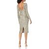 image:imageDress The Population Womens Emery Long Sleeve Stretch Sequin Midi Sheath Ddr147TealGold