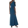 image:imageDress The Population Womens Georgina One Shoulder Bow Detail Trumpet Gown Long DressPeacock Blue