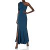 image:imageDress The Population Womens Georgina One Shoulder Bow Detail Trumpet Gown Long DressPeacock Blue