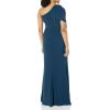 image:imageDress The Population Womens Georgina One Shoulder Bow Detail Trumpet Gown Long DressPeacock Blue