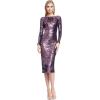 image:imageDress the Population Womens Emery Long Sleeve Stretch Sequin Midi Sheath Special Occasion Deep Purple XXLarge US