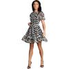 image:imageDress the Population Womens Lillianna Short Puff Sleeve Round Neck Illusion Bodice Fit and Flare Mini DressBlackwhite