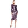 image:imageDress the Population Womens Emery Long Sleeve Stretch Sequin Midi Sheath Special Occasion Deep Purple XXLarge US