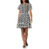 image:imageDress the Population Womens Lillianna Short Puff Sleeve Round Neck Illusion Bodice Fit and Flare Mini DressBlackwhite