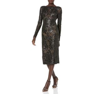 image:imageDress The Population Womens Emery Long Sleeve Stretch Sequin Midi Sheath Ddr147BlackNude Baroque