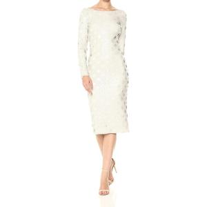 image:imageDress The Population Womens Emery Long Sleeve Stretch Sequin Midi Sheath Ddr147Bone Print