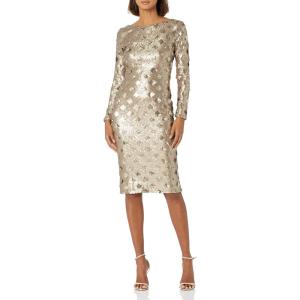 image:imageDress The Population Womens Emery Long Sleeve Stretch Sequin Midi Sheath Ddr147Brass