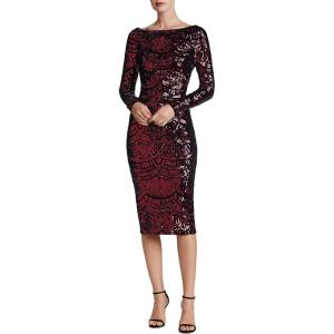 image:imageDress The Population Womens Emery Long Sleeve Stretch Sequin Midi Sheath Ddr147BurgundyBlack