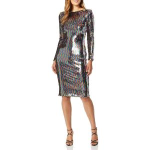 image:imageDress The Population Womens Emery Long Sleeve Stretch Sequin Midi Sheath Ddr147Confetti