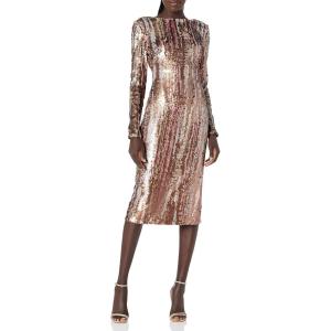 image:imageDress The Population Womens Emery Long Sleeve Stretch Sequin Midi Sheath Ddr147Matte BronzeMu