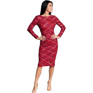 image:imageDress The Population Womens Emery Long Sleeve Stretch Sequin Midi Sheath Ddr147Rouge Red Multi