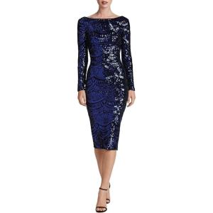 image:imageDress The Population Womens Emery Long Sleeve Stretch Sequin Midi Sheath Ddr147Royal PurpleBlack