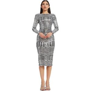 image:imageDress The Population Womens Emery Long Sleeve Stretch Sequin Midi Sheath Ddr147SilverBlack