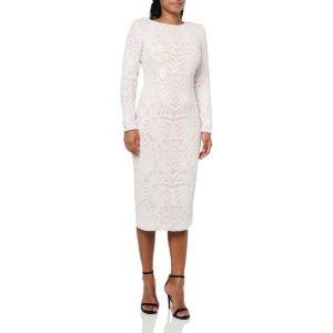 image:imageDress The Population Womens Emery Long Sleeve Stretch Sequin Midi Sheath Ddr147White
