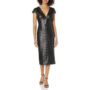 image:imageDress the Population Womens Aurora Plunging Spaghetti Strap Midi DressAngela BlackBlack