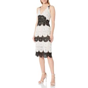 image:imageDress the Population Womens Aurora Plunging Spaghetti Strap Midi DressVera WhiteBlack