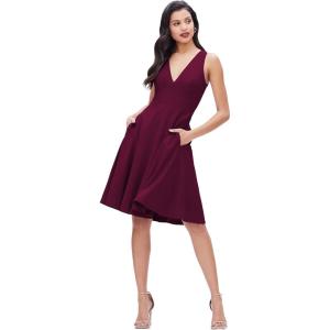 image:imageDress the Population Womens Catalina Solid Sleeveless Fit amp Flare Midi DressDark Magenta