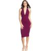 image:imageDress The Population Womens Vanessa Deep Plunge Neckline Halter Bodycon Midi DressDark Magenta