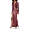image:imageDress the Population Womens Alessandra Plunging Long Sleeve Sequin Gown Maxi Dress