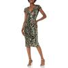 image:imageDress the Population Womens Allison Plunging Sequin Fitted Midi Cap Sleeve Sheath DressBlackGold Velvet