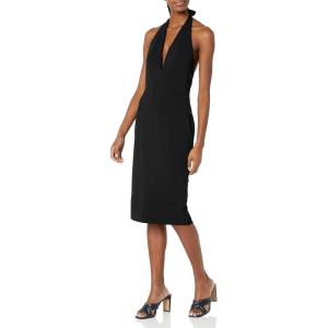 image:imageDress The Population Womens Vanessa Deep Plunge Neckline Halter Bodycon Midi DressBlack