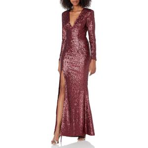 image:imageDress the Population Womens Alessandra Plunging Long Sleeve Sequin Gown Maxi Dress