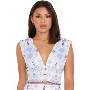 image:imageDress the Population Womens Anise Sleeveless Plunge Neck Crop Top with Smocked BandSky Multi