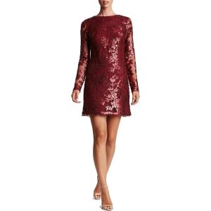 image:imageDress the Population Womens Grace Long Sleeve Sequin Lace Mini DressBerry