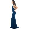 image:imageDress The Population Womens Camden Sleeveless Halter Plunging Long Stretch GownPeacock Blue