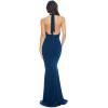 image:imageDress The Population Womens Camden Sleeveless Halter Plunging Long Stretch GownPeacock Blue