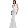 image:imageDress The Population Womens Camden Sleeveless Halter Plunging Long Stretch GownWhite
